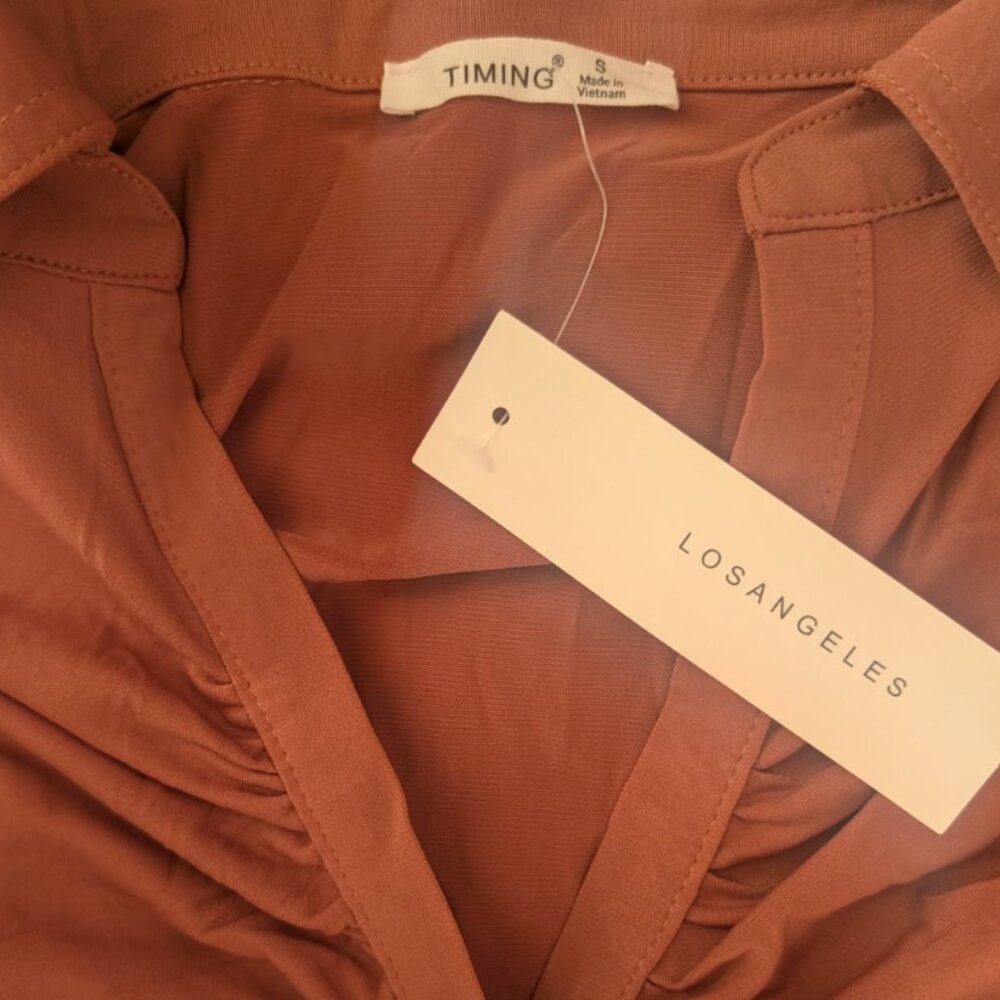 🧡3/$30 Ruched Button-Down Dress in Clay - Picture 2 of 2